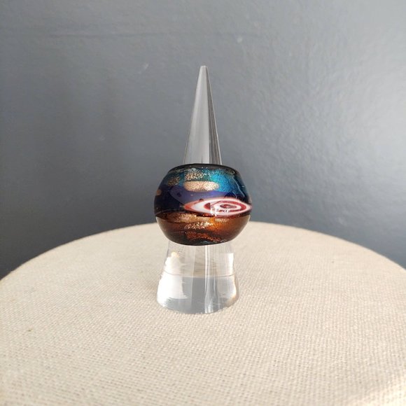 Hand blown multi color domed glass ring - Picture 2 of 7